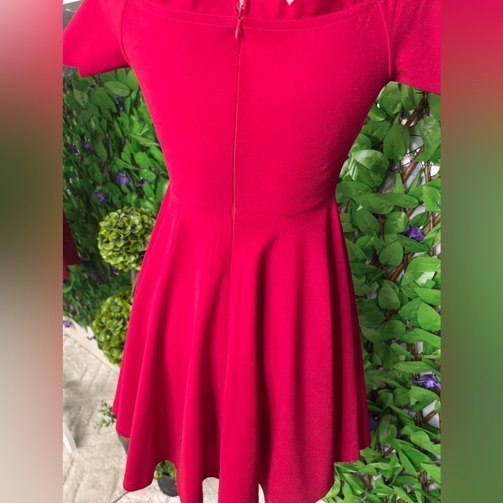 SHEIN Clasi Burgundy Off Shoulder Scallop Trim Mini Dress XS - Picture 10 of 14